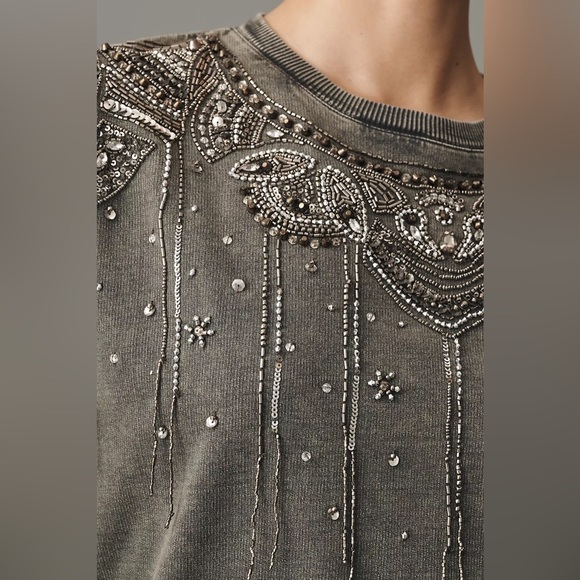 NWT! Anthropologie Oxford Pilcro Embellished Graphic Sweatshirt - Size XL 💎 - Picture 5 of 8
